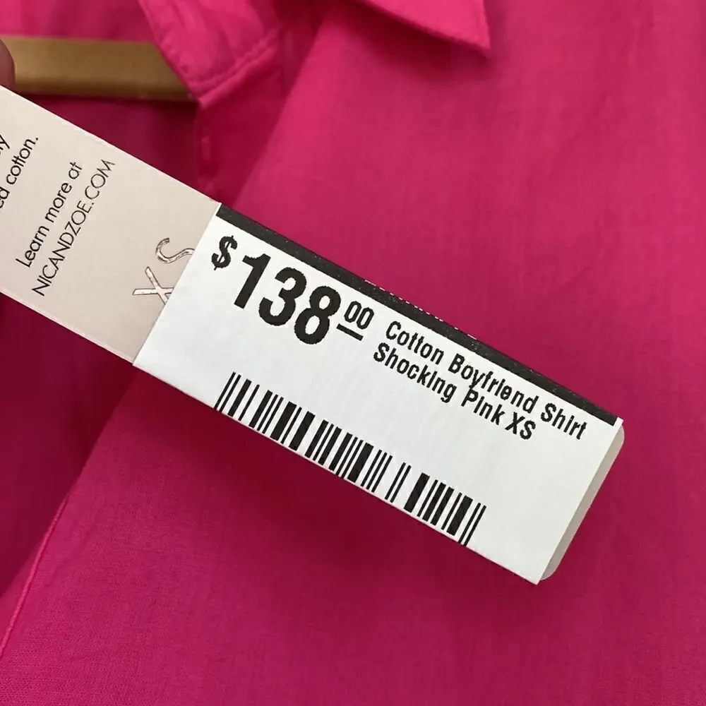 NEW With Tag Hot Pink Cotton Button Front Blouse By Nic+Zoe